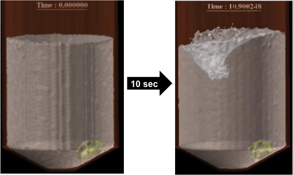 Analysis of free surface flow inside a tank by particle method